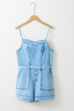 Beau Blue Spaghetti Straps Belted Denim Romper