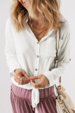 White Roll up Sleeve Knotted Casual Shirt