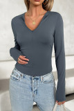 Plain V Neck Long Sleeves Top 