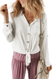 White Roll up Sleeve Knotted Casual Shirt