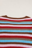 Multicolour Striped Ruffled Sleeve V Neck Sweater