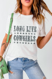 White LONG LIVE COWGIRLS Star Print Round Neck T Shirt
