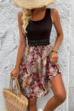 Ribbed Knitting Lace Paisley Print Dress 