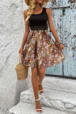 Ribbed Knitting Lace Paisley Print Dress 