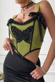 Green Butterfly Lace Fishbone Top