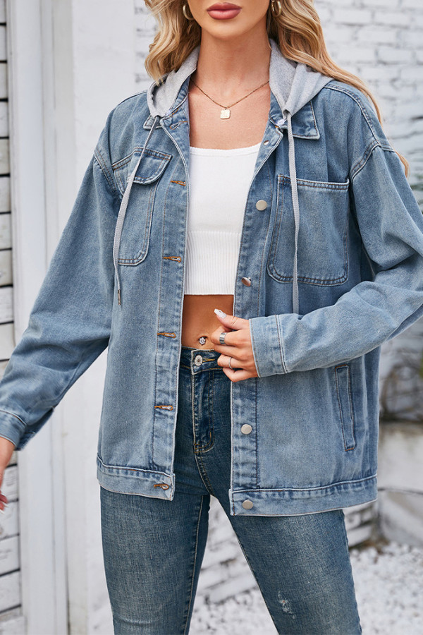 Hooded Denim Jacket with Pockets