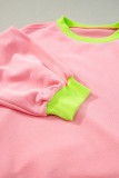 Pink Colorblock Bubble Sleeve Sweatshirt