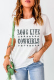 White LONG LIVE COWGIRLS Star Print Round Neck T Shirt