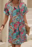 Paisley Print V Neck Dress 