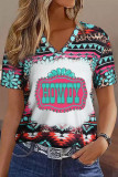 Green Turquoise Aztec HOWDY Graphic V Neck T Shirt