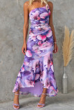 One Shoulder Floral Print Ruffle Dress 