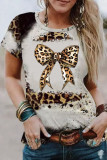 Leopard Bowknot Graphic Crewneck Casual T Shirt