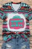 Green Turquoise Aztec HOWDY Graphic V Neck T Shirt