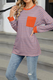 Colorblock Pocket Stripes Long Sleeves Top 