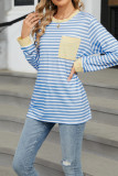 Colorblock Pocket Stripes Long Sleeves Top 