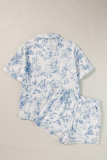 Sky Blue Floral Short Sleeve Shirt and Shorts Set
