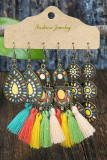 Boho Turquoise Tassel Earrings Set 