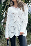 White Lace Splicing Knitting Sweater 