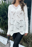 White Lace Splicing Knitting Sweater 