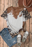 Chestnut Leopard Bleached Sunflower Graphic Crewneck T Shirt