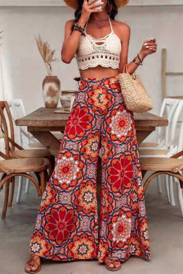 High Waist Printed Wide Leg Pants 