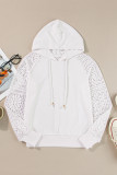 White Lace Patchwork Sleeve Drawstring Hoodie