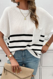 Stripes Pocket SHort Sleeves Knitting Top 