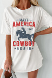 White AMERICA COWBOY Graphic Western Fashion Tunic T Shirt