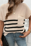 Stripes Pocket SHort Sleeves Knitting Top 