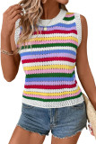 Multicolour Striped Knitted Eyelet Slim Sweater Vest
