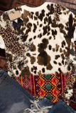 Dark Brown Leopard Aztec COWBOY Steer Head Graphic Crewneck T Shirt