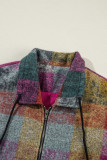 Multicolor Plaid Print Side Pockets Zipped Loose Vest