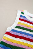 Multicolour Striped Knitted Eyelet Slim Sweater Vest