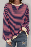Red Stripe Oversized Contrast Trim Pullover Sweatshirt