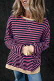 Red Stripe Oversized Contrast Trim Pullover Sweatshirt