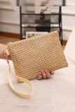 Zipper Design Straw Woven Handbag 