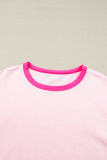 Pink Colorblock Patchwork Long Sleeve Loose Top