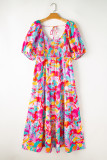 Multicolour Plus Size Floral Smocked Puff Sleeve Maxi Dress