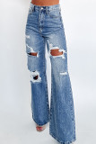 Ashleigh Blue Acid Wash Distressed Wide Leg High Waist Jeans