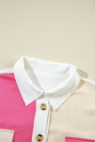 Rose Red Colorblock Ribbed Collared Oversized Sweatshirt