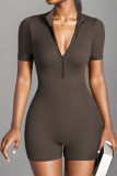 Ribbed Knitting Short Sleeves One Piece Biker Romper 