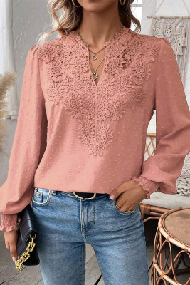 Lace Jacquard Swiss Dot Puff Sleeves Top 