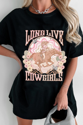 Black LONG LIVE COWGIRLS Graphic Crewneck T Shirt