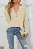 Ribbed Knitting V Neck Button Long Sleeves Top 