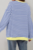 Blue Stripe Oversized Contrast Trim Pullover Sweatshirt