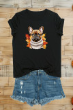 Cute French Bulldog on Autumn Print Graphic Top