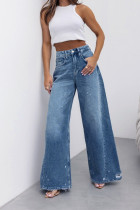 High Waist Ripped Denim Jeans 