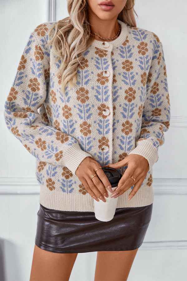 Jacquard Buttoned Knitting Cardigan 