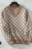 Checked Plaid V Neck Knitting Sweater 