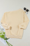 Beige Buttoned Sleeve Dropped Shoulder Sweatshirt